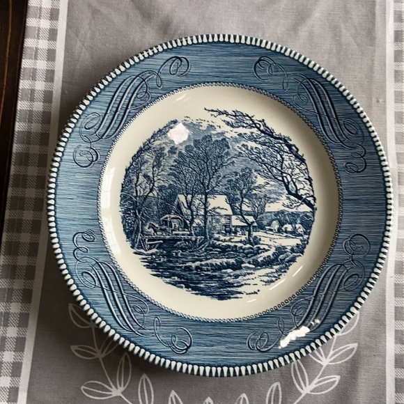 VINTAGE 50’-70’s Currie & Ives The Old Grist Mill Blue Scene Set of 2 Plates - Picture 4 of 12